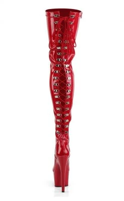 Pleaser ADORE-3063 Red Str Pat/Red Thigh High Boots