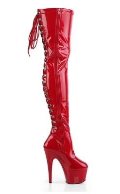 Pleaser ADORE-3063 Red Str Pat/Red Thigh High Boots