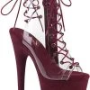 Pleaser ADORE-700-30FS Burgundy/Clear Faux Suede Heels
