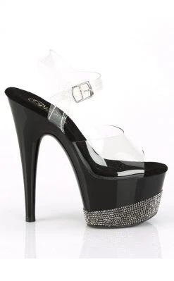 Pleaser ADORE-708-3 Black & Pewter Rhinestone Heels