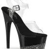 Pleaser ADORE-708-3 Black & Pewter Rhinestone Heels