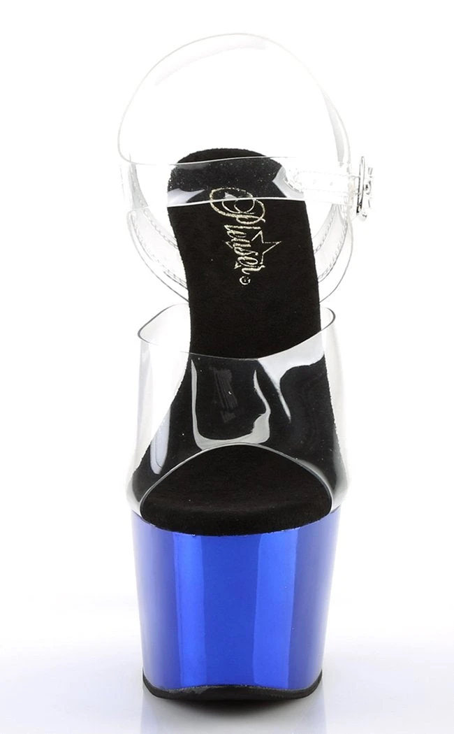 Pleaser Pole Shoes ADORE-708 Clear & Blue Chrome Heels 4 Pleaser Pole Shoes ADORE-708 Clear & Blue Chrome Heels