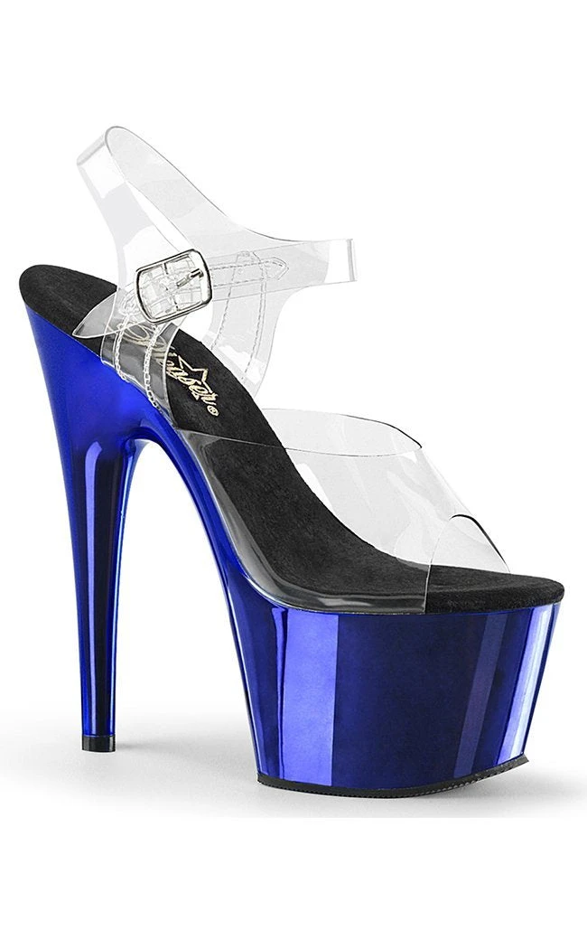 Pleaser Pole Shoes ADORE-708 Clear & Blue Chrome Heels 3 Pleaser Pole Shoes ADORE-708 Clear & Blue Chrome Heels