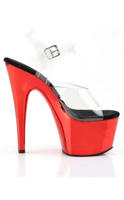 Pleaser ADORE-708 Clear & Red Chrome Heels Pole Shoes
