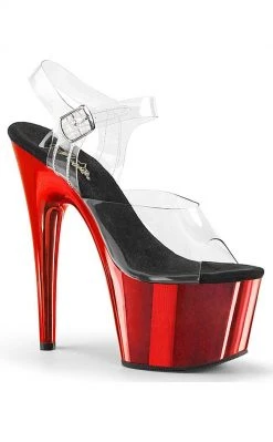 Pleaser ADORE-708 Clear & Red Chrome Heels Pole Shoes