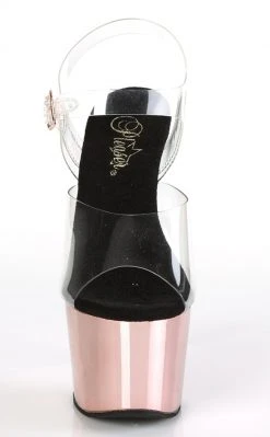 Pleaser Pole Shoes ADORE-708 Clear & Rose Gold Chrome Heels