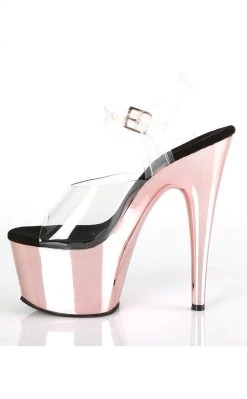 Pleaser Pole Shoes ADORE-708 Clear & Rose Gold Chrome Heels