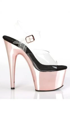 Pleaser Pole Shoes ADORE-708 Clear & Rose Gold Chrome Heels