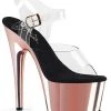 Pleaser Pole Shoes ADORE-708 Clear & Rose Gold Chrome Heels