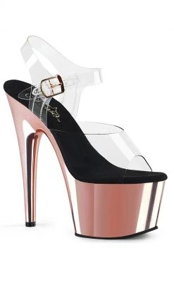 Pleaser Pole Shoes ADORE-708 Clear & Rose Gold Chrome Heels