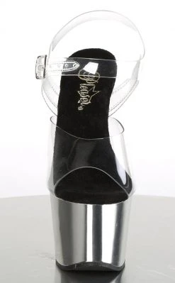 Pleaser Pole Shoes ADORE-708 Clear & Silver Chrome Heels