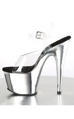 Pleaser Pole Shoes ADORE-708 Clear & Silver Chrome Heels