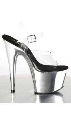 Pleaser Pole Shoes ADORE-708 Clear & Silver Chrome Heels