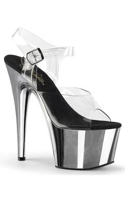 Pleaser Pole Shoes ADORE-708 Clear & Silver Chrome Heels