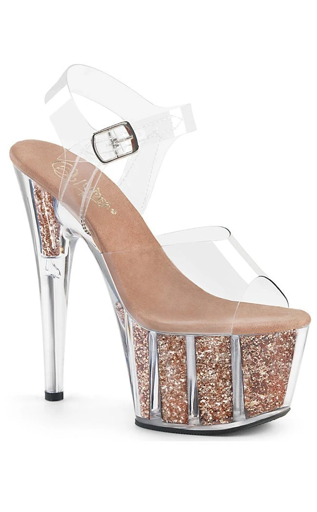 Pleaser Pole Shoes ADORE-708G Rose Gold Glitter Heels 3 Pleaser Pole Shoes ADORE-708G Rose Gold Glitter Heels