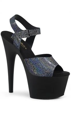 Pleaser Pole Shoes ADORE-708N-MG Black & Silver Hologram Heels