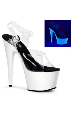 Pleaser Pole Shoes ADORE-708UV Clear & Neon White Heels