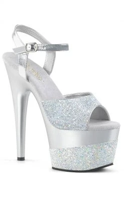 Pleaser ADORE-709-2G Silver Glitter Heels