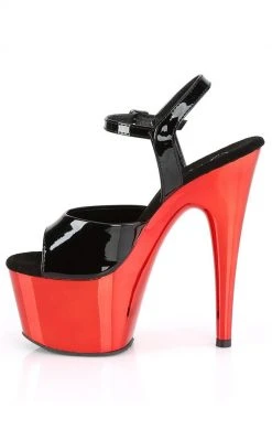 Pleaser ADORE-709 Black Patent & Red Chrome Heels Pole Shoes
