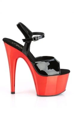 Pleaser ADORE-709 Black Patent & Red Chrome Heels Pole Shoes