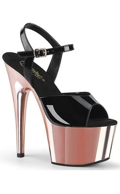 Pleaser ADORE-709 Black Patent & Rose Gold Heels