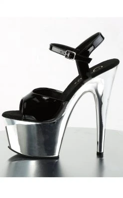 Pleaser ADORE-709 Black Patent And Chrome Heels Pole Shoes