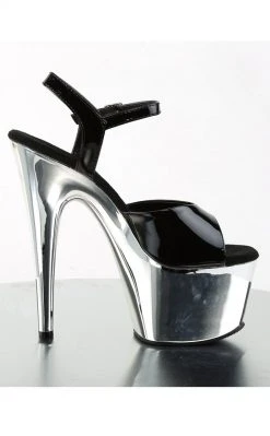 Pleaser ADORE-709 Black Patent And Chrome Heels Pole Shoes