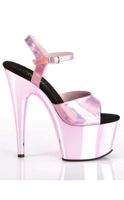 Pleaser Pole Shoes ADORE-709HGCH Baby Pink Hologram / Baby Pink Chrome Heels