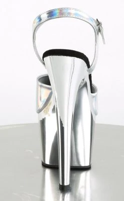 Pleaser Pole Shoes ADORE-709HGCH Silver Hologram Chrome Heels