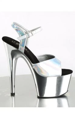Pleaser Pole Shoes ADORE-709HGCH Silver Hologram Chrome Heels