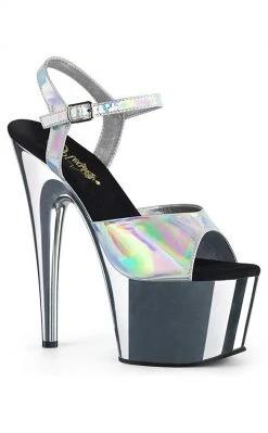 Pleaser Pole Shoes ADORE-709HGCH Silver Hologram Chrome Heels