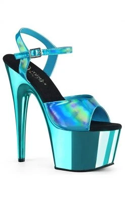 Pleaser ADORE-709HGCH Turquoise Hologram Chrome Heels Pole Shoes