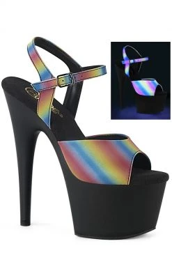 Pleaser ADORE-709REFL-02 Rainbow Reflective & Black Matte Heels