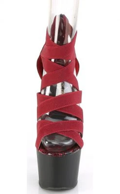 Pleaser ADORE-748SP Wine Elastic Snake Print Ankle Boots Pole Shoes