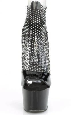 Pleaser Pole Shoes ADORE-765RM Black Patent Rhinestone Mesh Heels