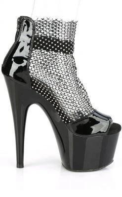 Pleaser Pole Shoes ADORE-765RM Black Patent Rhinestone Mesh Heels