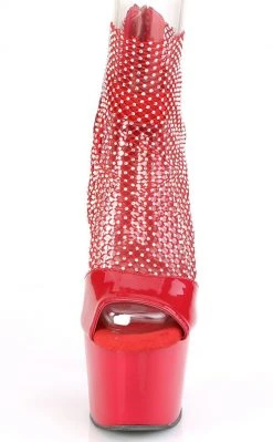 Pleaser ADORE-765RM Red Patent Rhinestone Mesh Heels