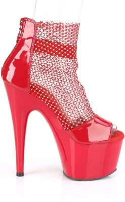 Pleaser ADORE-765RM Red Patent Rhinestone Mesh Heels