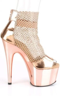 Pleaser ADORE-765RM Rose Gold Chrome Rhinestone Mesh Heels (Last Pair: Size 9) Sale