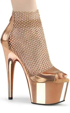 Pleaser ADORE-765RM Rose Gold Chrome Rhinestone Mesh Heels (Last Pair: Size 9) Sale