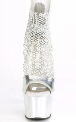 Pleaser Pole Shoes ADORE-765RM Silver Chrome Rhinestone Mesh Heels