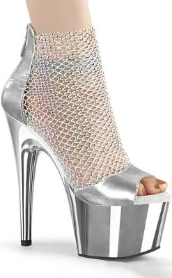 Pleaser Pole Shoes ADORE-765RM Silver Chrome Rhinestone Mesh Heels