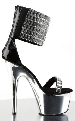 Pleaser Pole Shoes ADORE-789RS Blk/Slv Chrome Heels