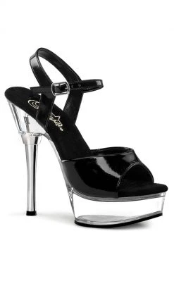 Pleaser ALLURE-609 Blk Patent & Clear Heels