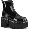 Demonia Shoes ASHES-100 Black Vegan Patent Platform Ankle Boots