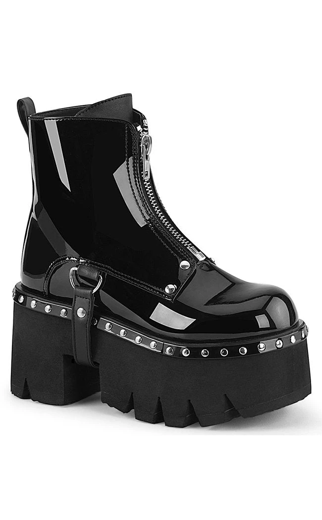 Demonia Shoes ASHES-100 Black Vegan Patent Platform Ankle Boots 3 Demonia Shoes ASHES-100 Black Vegan Patent Platform Ankle Boots