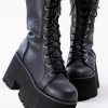 Demonia ASHES-105 Black Vegan Leather Platform Combat Boots Shoes