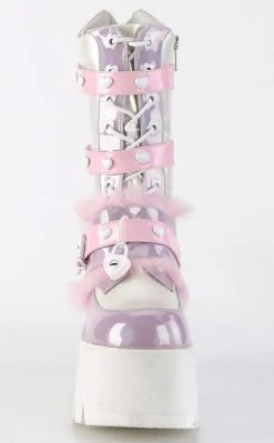 Demonia ASHES-120 Baby Pink & Lavender Holo Platform Boots (AU Stock) Shoes