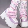 Demonia ASHES-120 Baby Pink & Lavender Holo Platform Boots (AU Stock) Shoes
