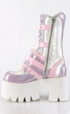 Demonia Shoes ASHES-120 Baby Pink & Lavender Holo Platform Boots